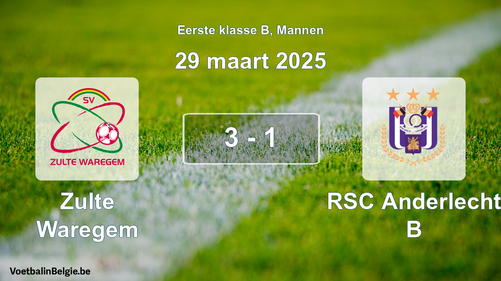 Gespieltes Spiel männer-Fußball: Zulte Waregem - RSC Anderlecht B 3 - 1 (29 März 2025)