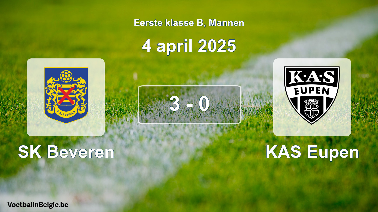 Gespieltes Spiel männer-Fußball: SK Beveren - KAS Eupen 3 - 0 (4 April 2025)