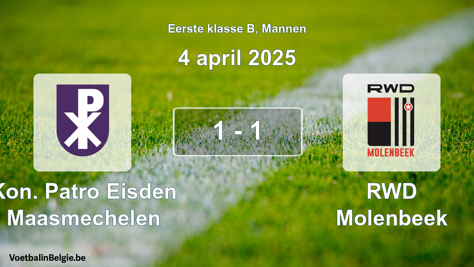 Gespeelde wedstrijd mannenvoetbal: Kon. Patro Eisden Maasmechelen - RWD Molenbeek 1 - 1 (4 april 2025)