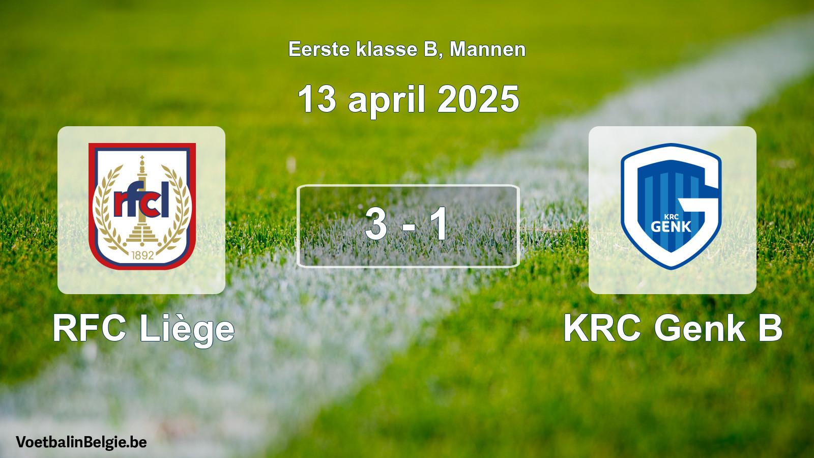 Gespeelde wedstrijd mannenvoetbal: RFC Liège - KRC Genk B 3 - 1 (13 april 2025)