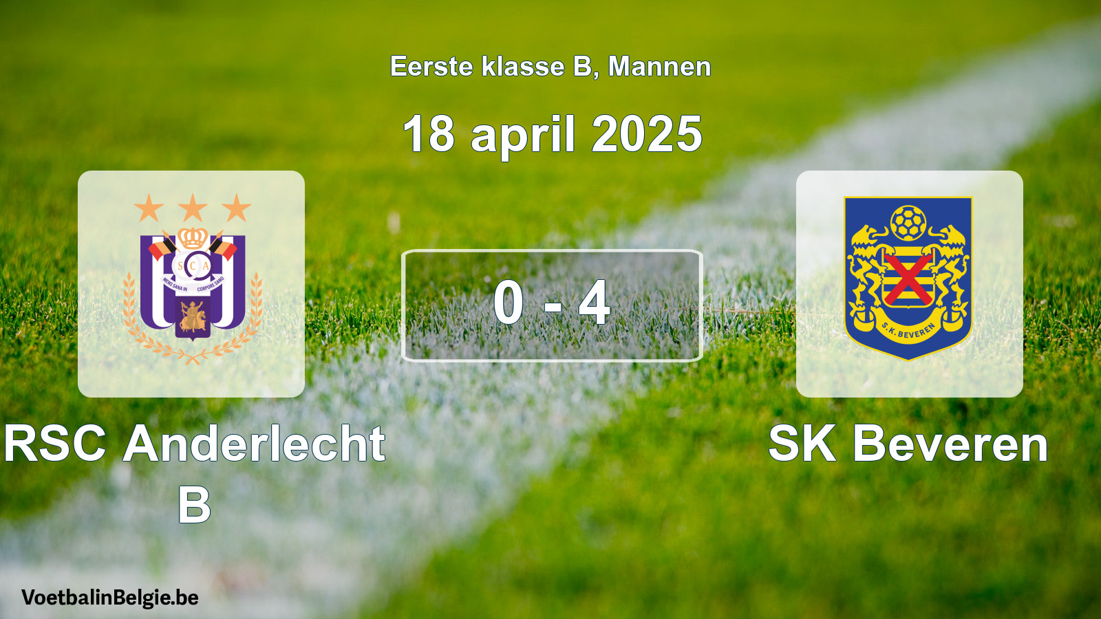 Gespeelde wedstrijd mannenvoetbal: RSC Anderlecht B - SK Beveren 0 - 4 (18 april 2025)