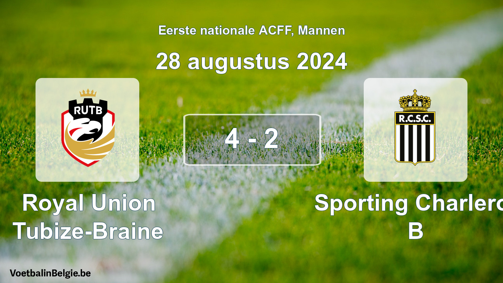 Gespeelde wedstrijd mannenvoetbal: Royal Union Tubize-Braine - Sporting Charleroi B 4 - 2 (28 augustus 2024)