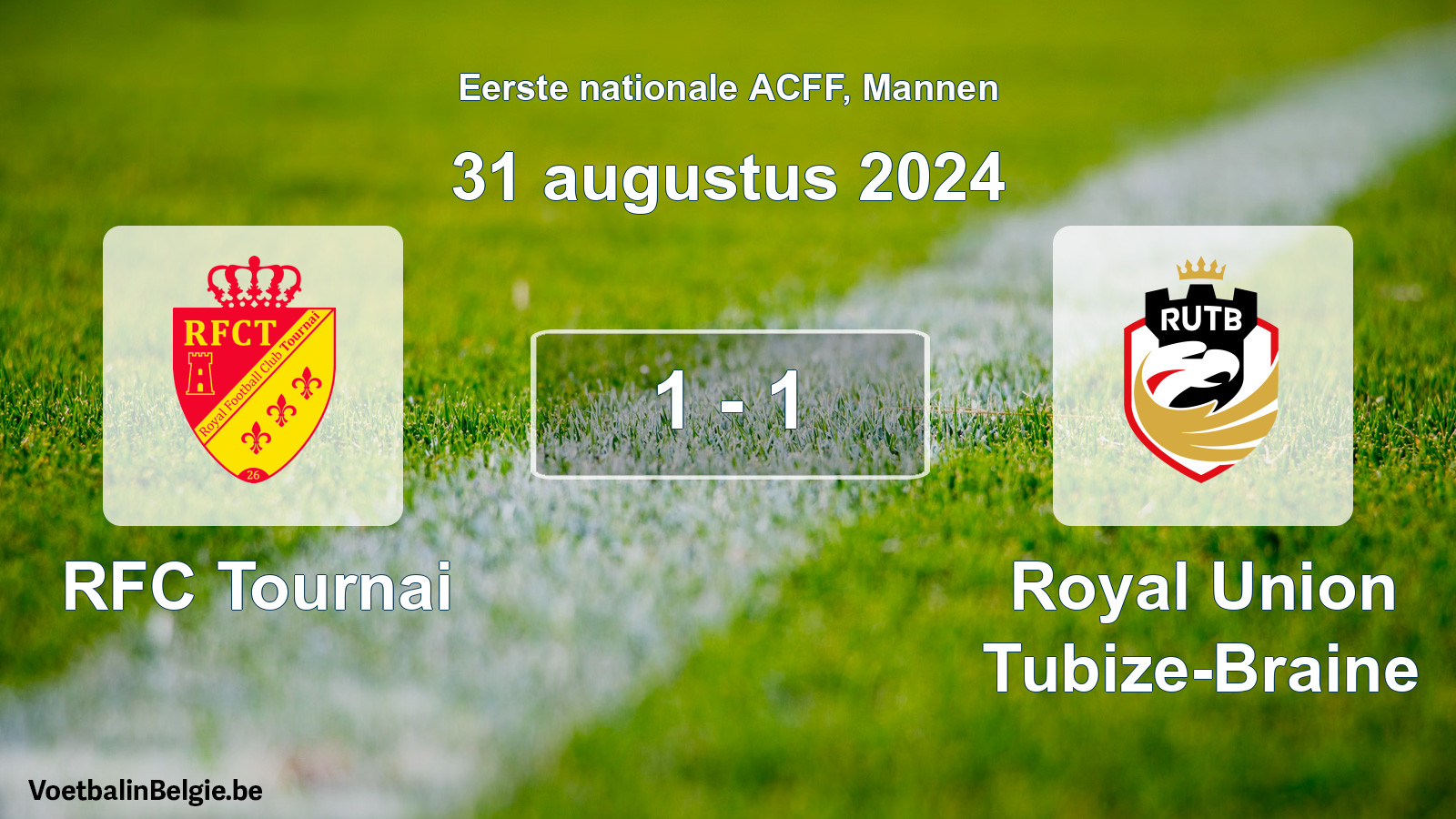 Gespeelde wedstrijd mannenvoetbal: RFC Tournai - Royal Union Tubize-Braine 1 - 1 (31 augustus 2024)