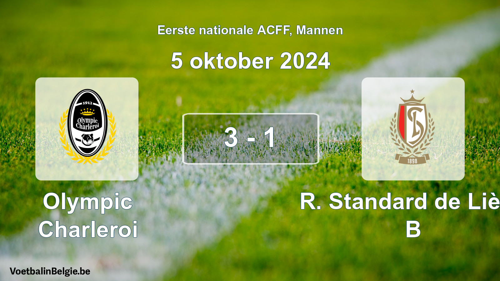 Gespeelde wedstrijd mannenvoetbal: Olympic Charleroi - R. Standard de Liège B 3 - 1 (5 oktober 2024)