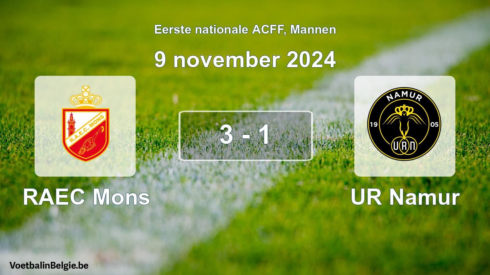 Gespeelde wedstrijd mannenvoetbal: RAEC Mons - UR Namur 3 - 1 (9 november 2024)