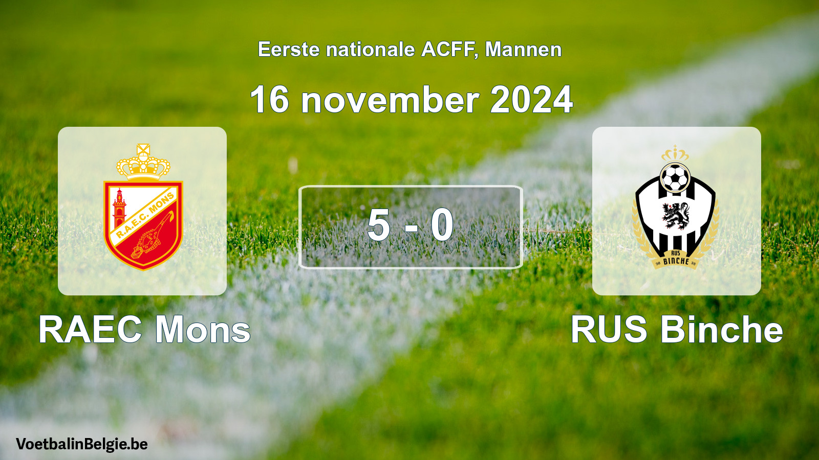 Gespeelde wedstrijd mannenvoetbal: RAEC Mons - RUS Binche 5 - 0 (16 november 2024)