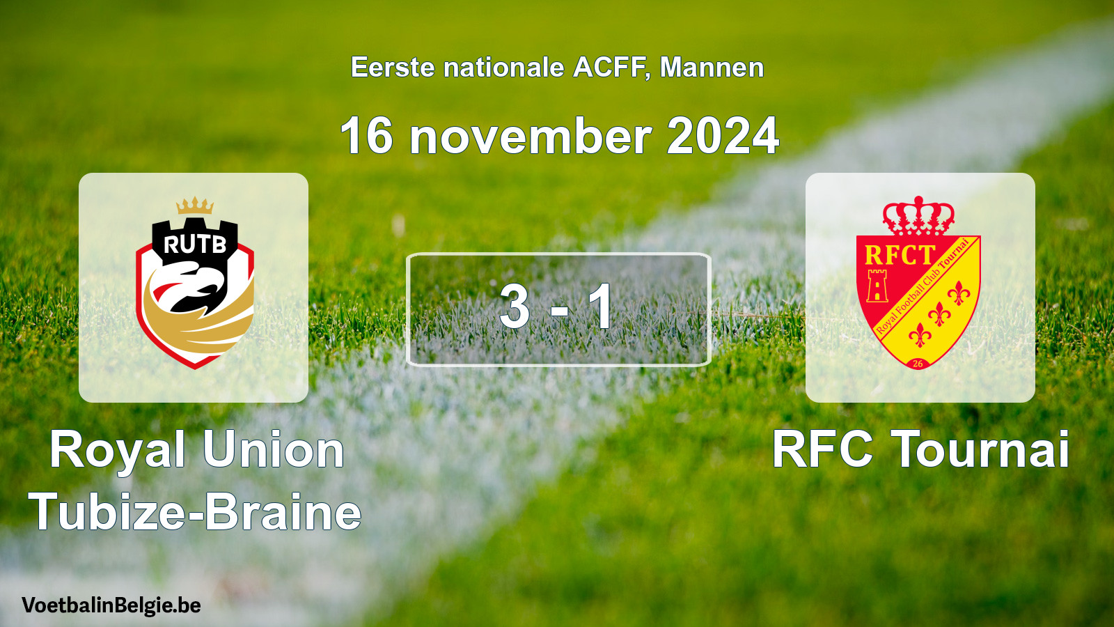 Gespeelde wedstrijd mannenvoetbal: Royal Union Tubize-Braine - RFC Tournai 3 - 1 (16 november 2024)