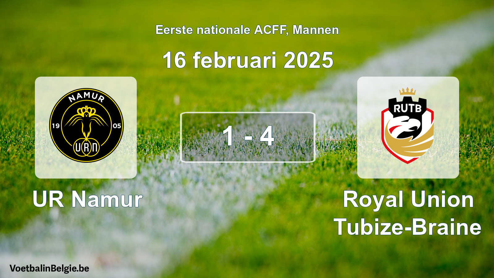 Match joué football hommes: UR Namur - Royal Union Tubize-Braine 1 - 4 (16 février 2025)