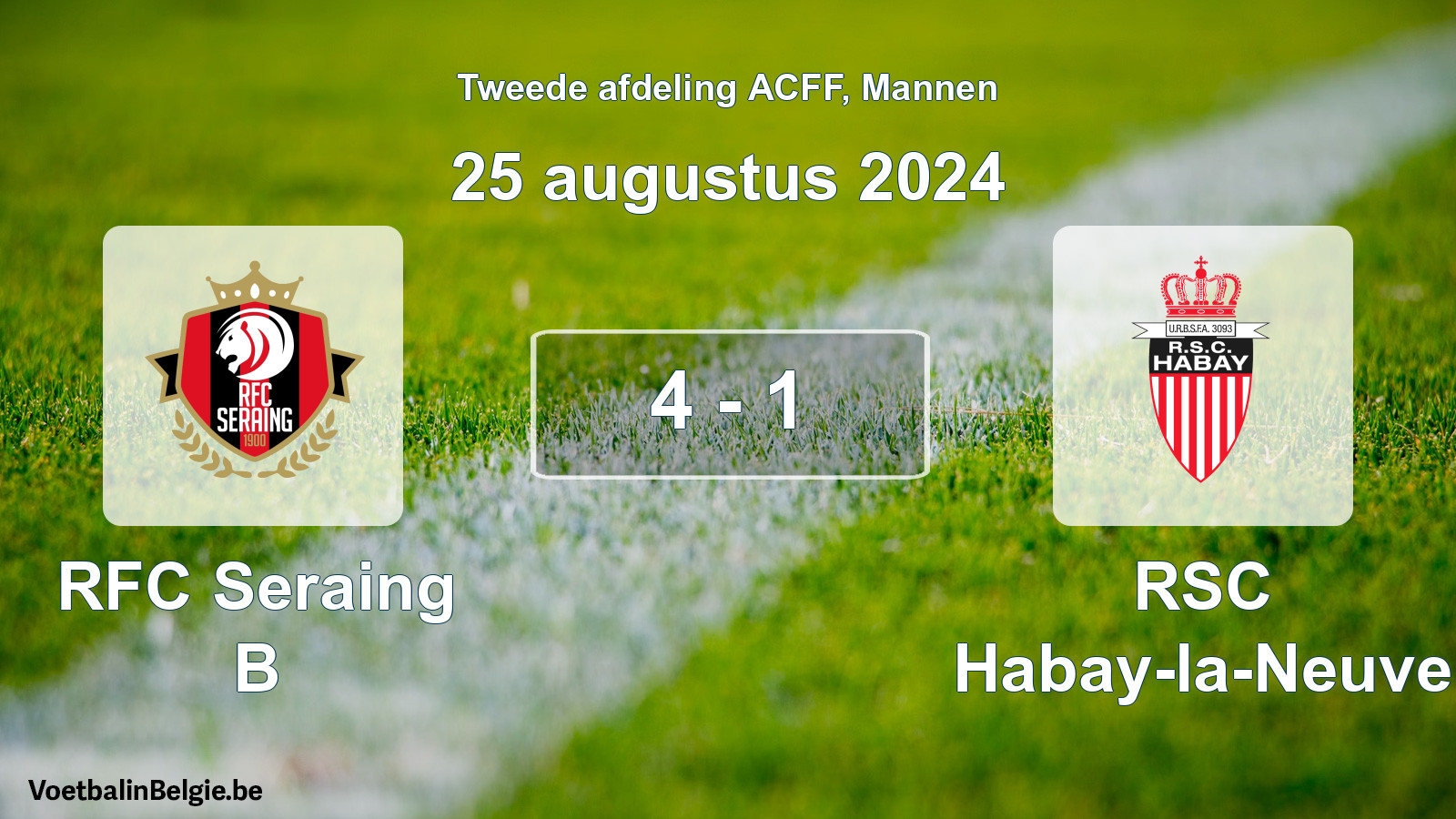 Gespeelde wedstrijd mannenvoetbal: RFC Seraing B - RSC Habay-la-Neuve 4 - 1 (25 augustus 2024)