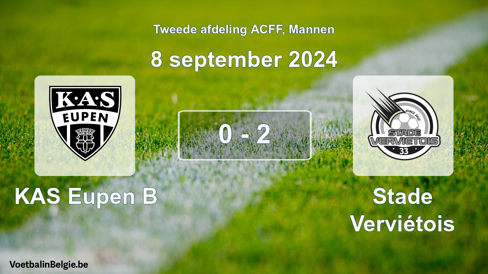 Gespeelde wedstrijd mannenvoetbal: KAS Eupen B - Stade Verviétois 0 - 2 (8 september 2024)