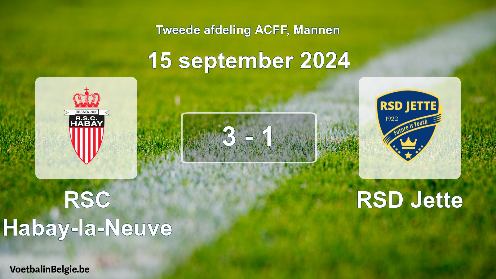 Gespeelde wedstrijd mannenvoetbal: RSC Habay-la-Neuve - RSD Jette 3 - 1 (15 september 2024)
