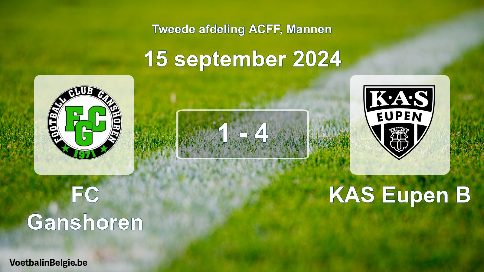 Gespeelde wedstrijd mannenvoetbal: FC Ganshoren - KAS Eupen B 1 - 4 (15 september 2024)