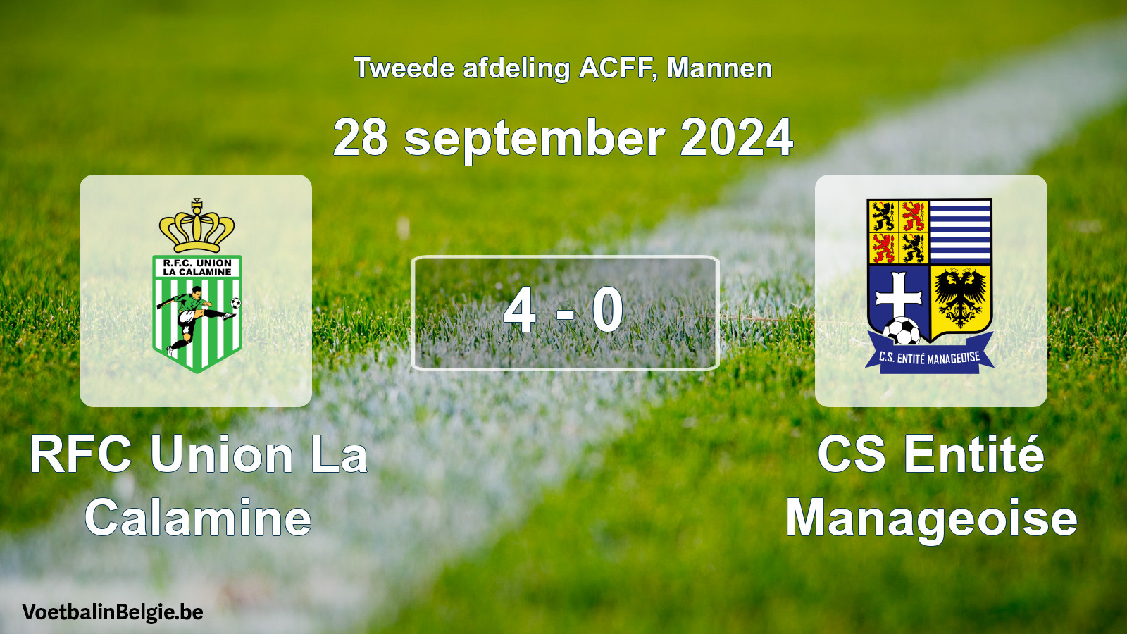 Gespeelde wedstrijd mannenvoetbal: RFC Union La Calamine - CS Entité Manageoise 4 - 0 (28 september 2024)