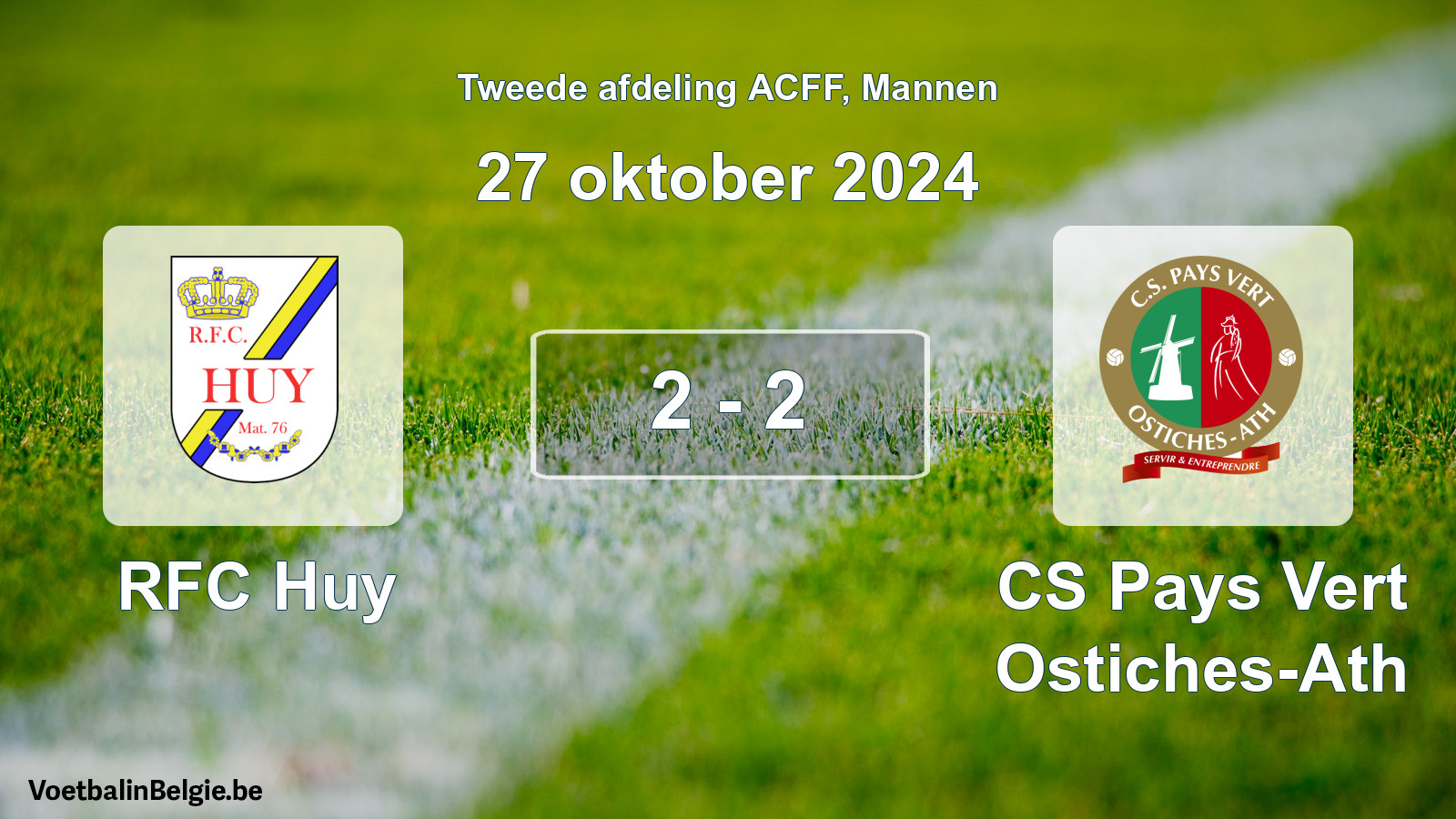 Gespeelde wedstrijd mannenvoetbal: RFC Huy - CS Pays Vert Ostiches-Ath 2 - 2 (27 oktober 2024)