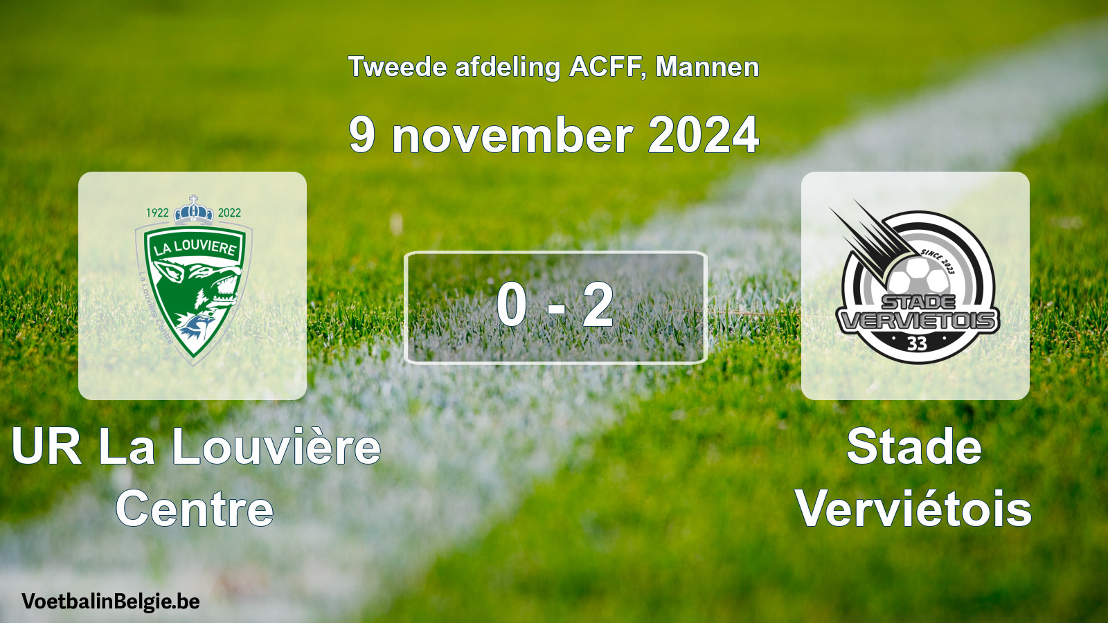Gespeelde wedstrijd mannenvoetbal: UR La Louvière Centre - Stade Verviétois 0 - 2 (9 november 2024)