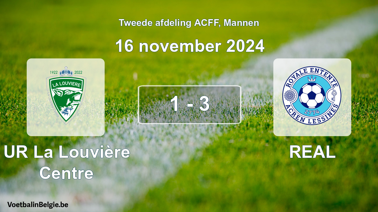 Gespeelde wedstrijd mannenvoetbal: UR La Louvière Centre - REAL 1 - 3 (16 november 2024)