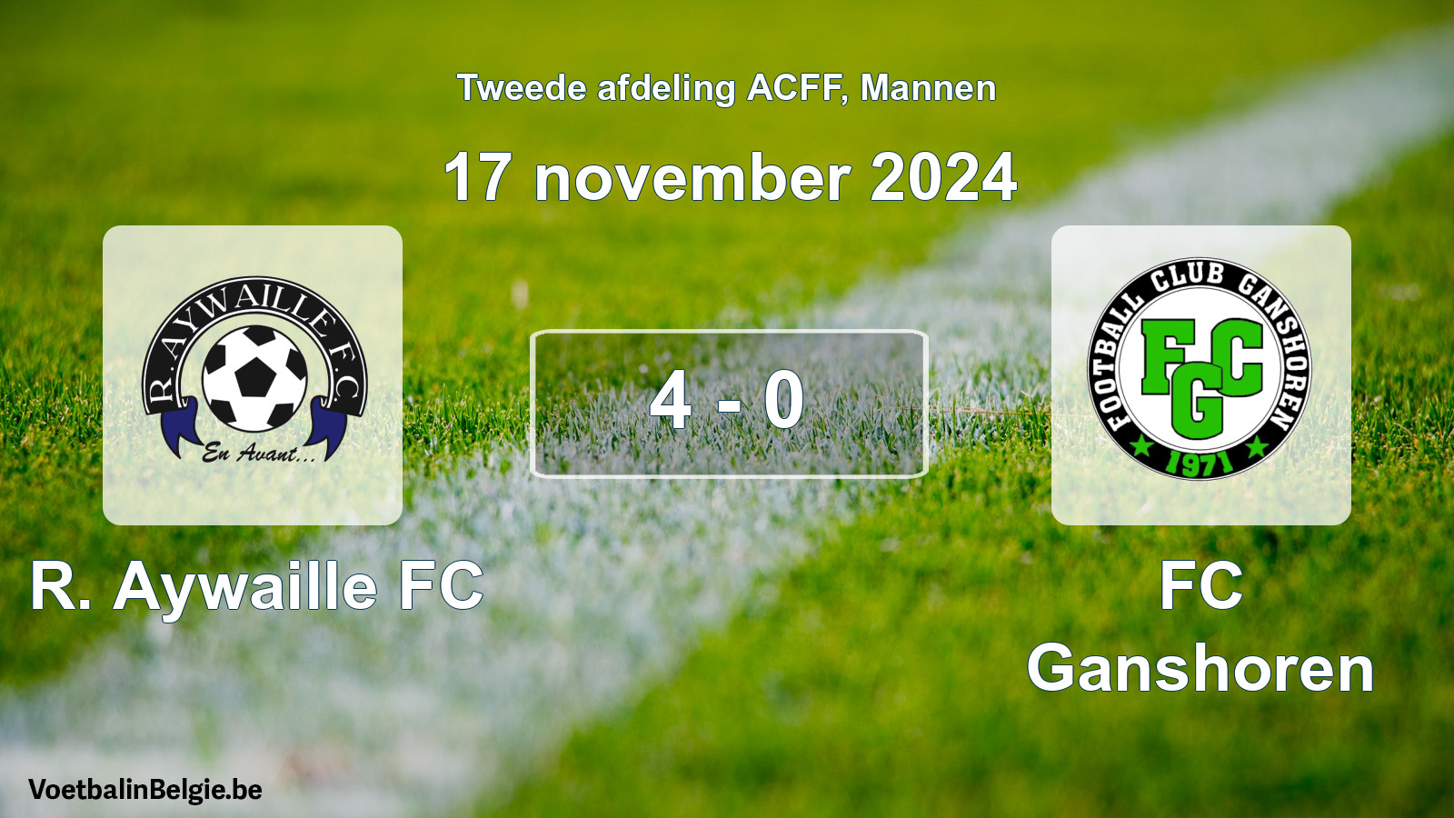 Gespeelde wedstrijd mannenvoetbal: R. Aywaille FC - FC Ganshoren 4 - 0 (17 november 2024)