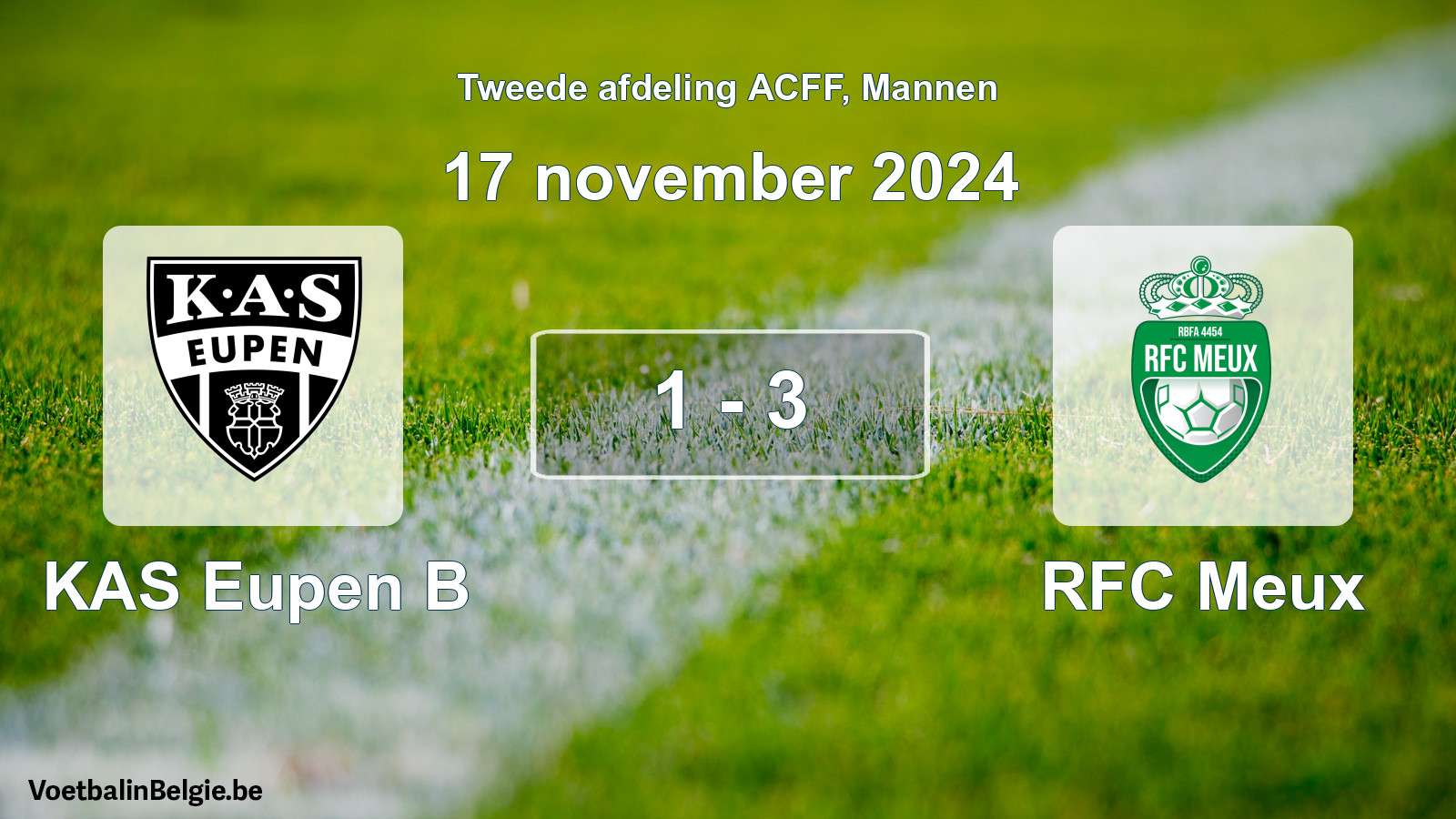 Gespeelde wedstrijd mannenvoetbal: KAS Eupen B - RFC Meux 1 - 3 (17 november 2024)