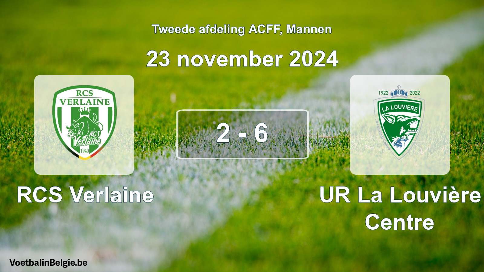 Gespeelde wedstrijd mannenvoetbal: RCS Verlaine - UR La Louvière Centre 2 - 6 (23 november 2024)