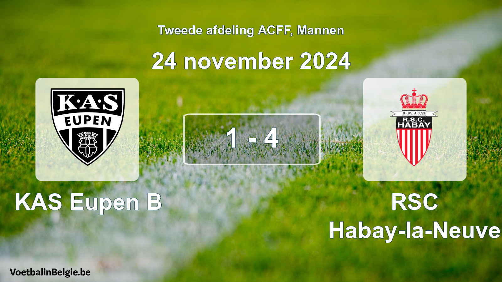 Gespeelde wedstrijd mannenvoetbal: KAS Eupen B - RSC Habay-la-Neuve 1 - 4 (24 november 2024)