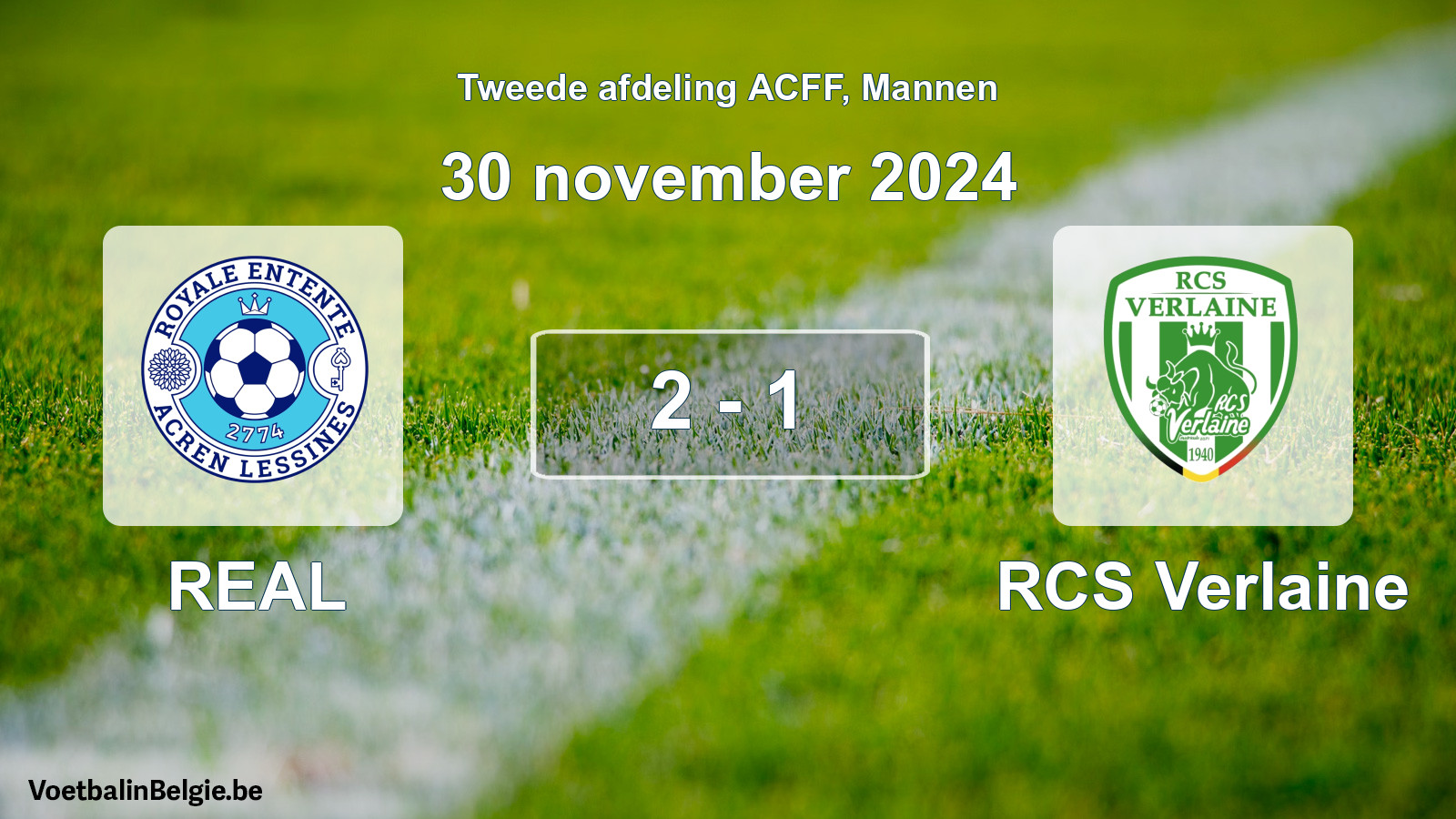 Gespeelde wedstrijd mannenvoetbal: REAL - RCS Verlaine 2 - 1 (30 november 2024)