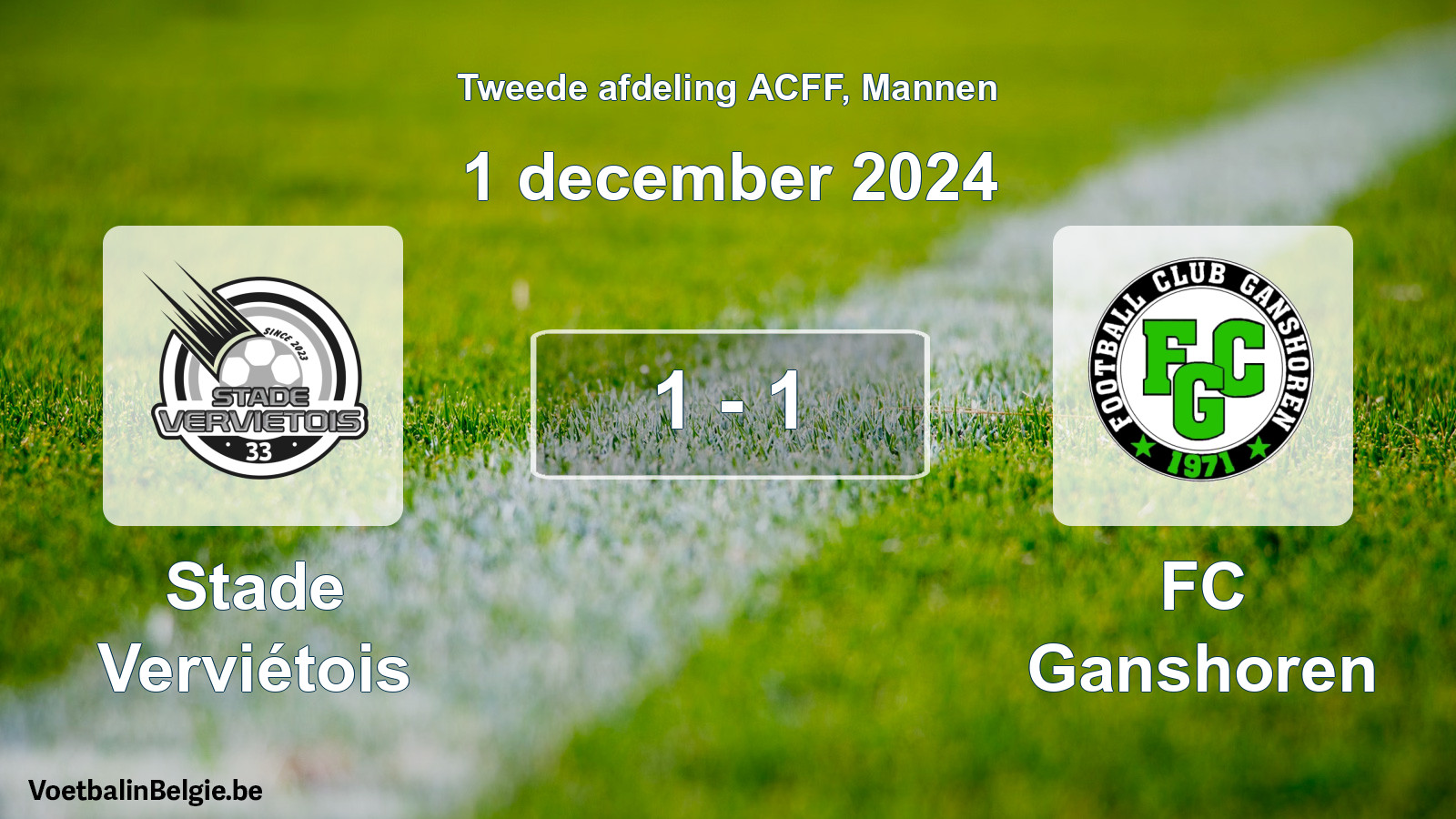Gespeelde wedstrijd mannenvoetbal: Stade Verviétois - FC Ganshoren 1 - 1 (1 december 2024)