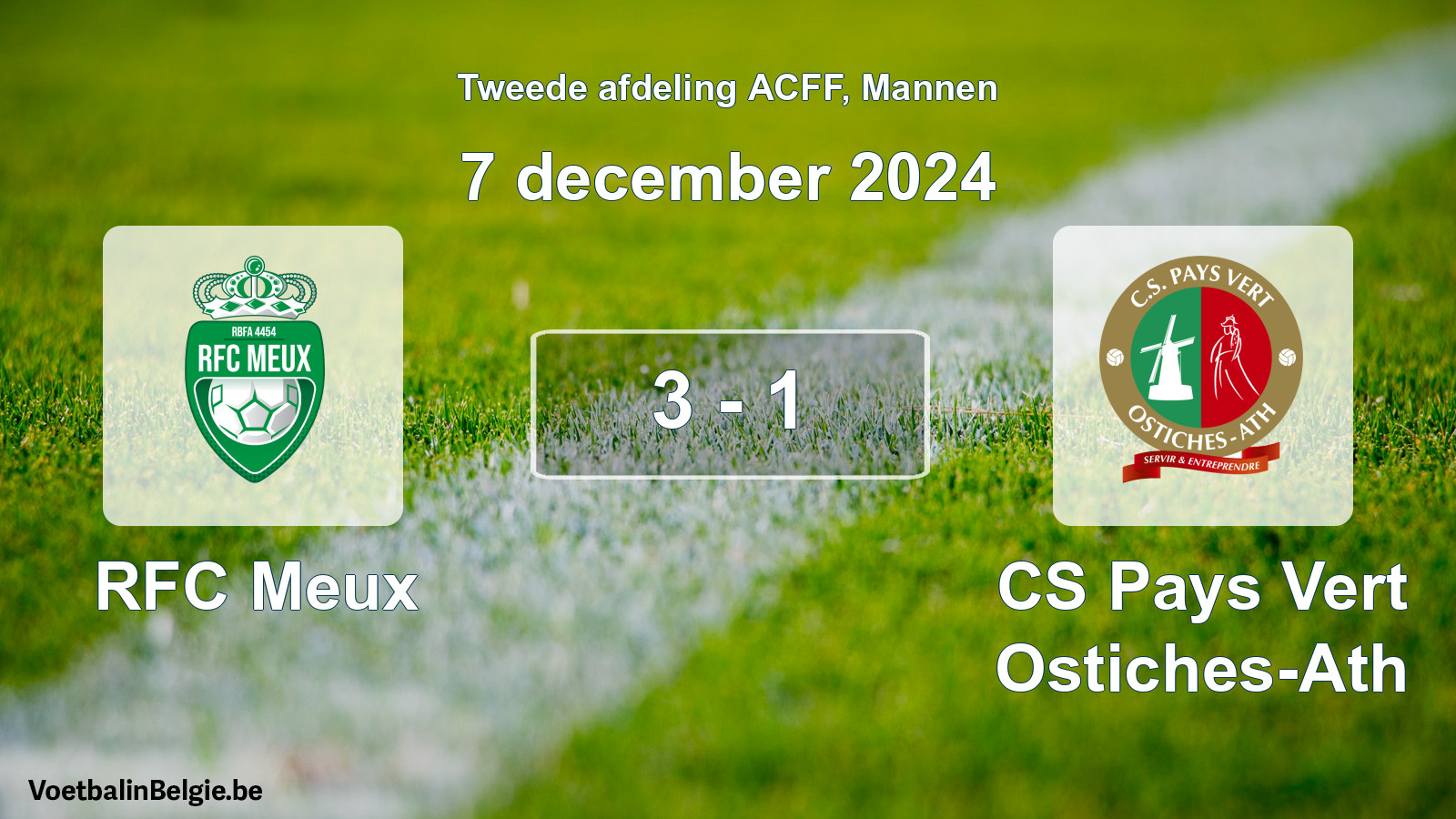 Gespeelde wedstrijd mannenvoetbal: RFC Meux - CS Pays Vert Ostiches-Ath 3 - 1 (7 december 2024)