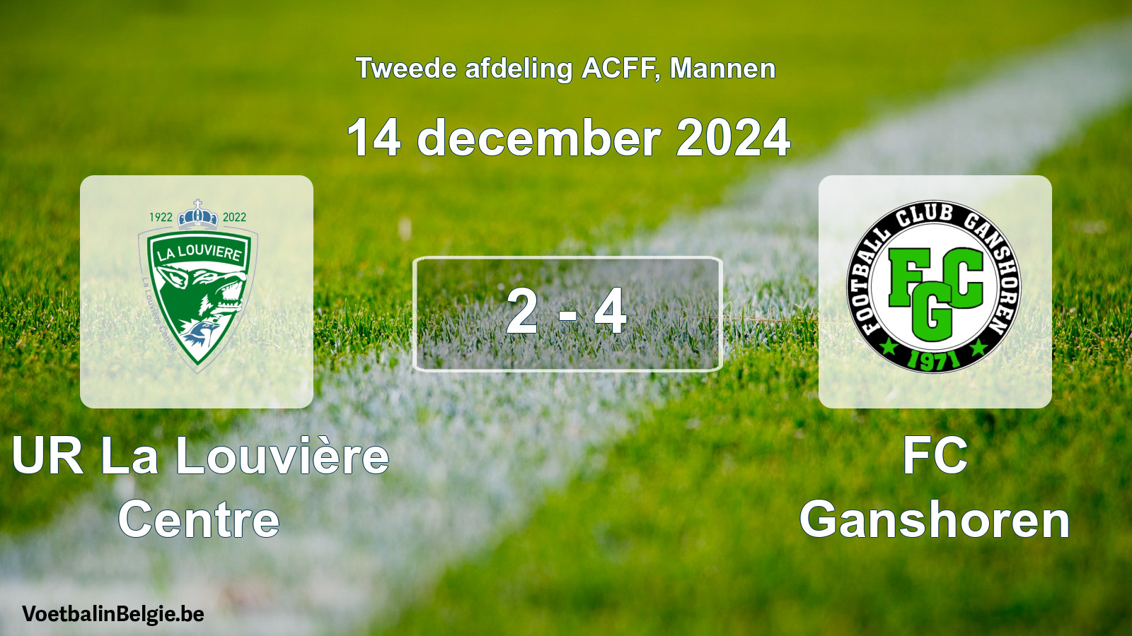 Gespeelde wedstrijd mannenvoetbal: UR La Louvière Centre - FC Ganshoren 2 - 4 (14 december 2024)