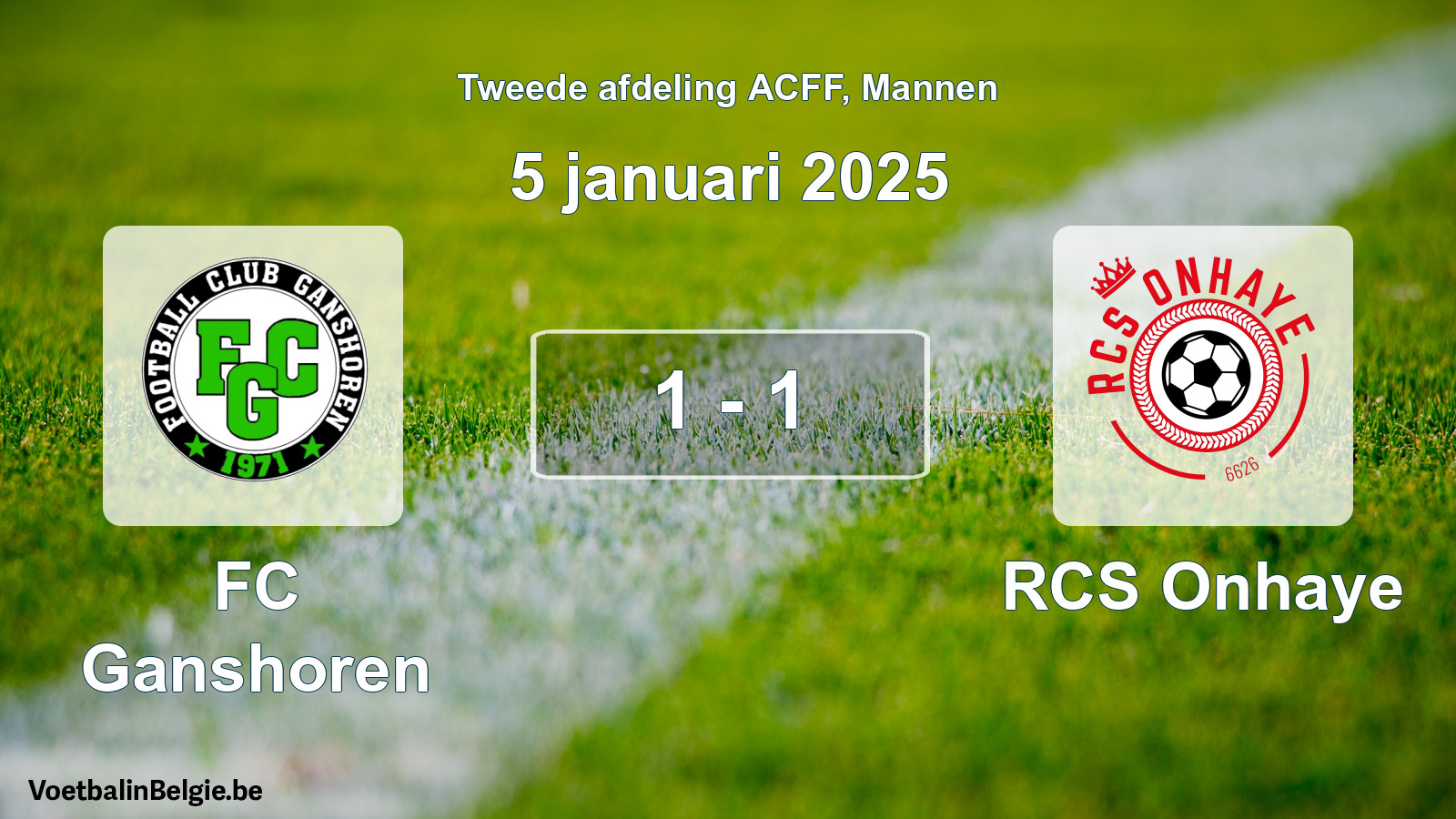 Gespeelde wedstrijd mannenvoetbal: FC Ganshoren - RCS Onhaye 1 - 1 (5 januari 2025)