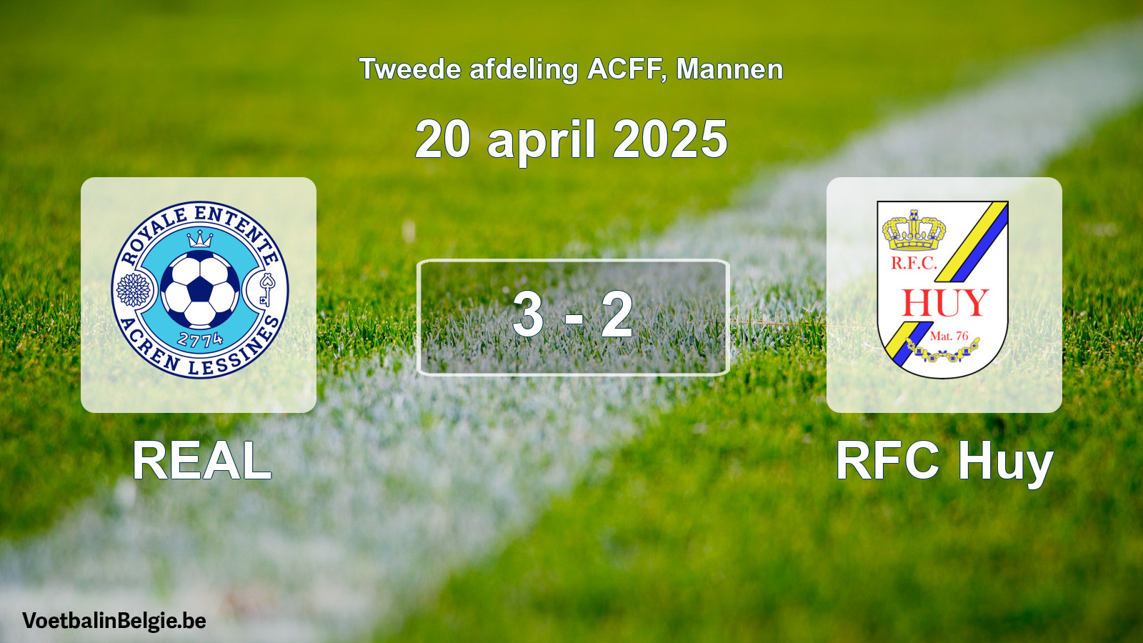 Gespeelde wedstrijd mannenvoetbal: REAL - RFC Huy 3 - 2 (20 april 2025)