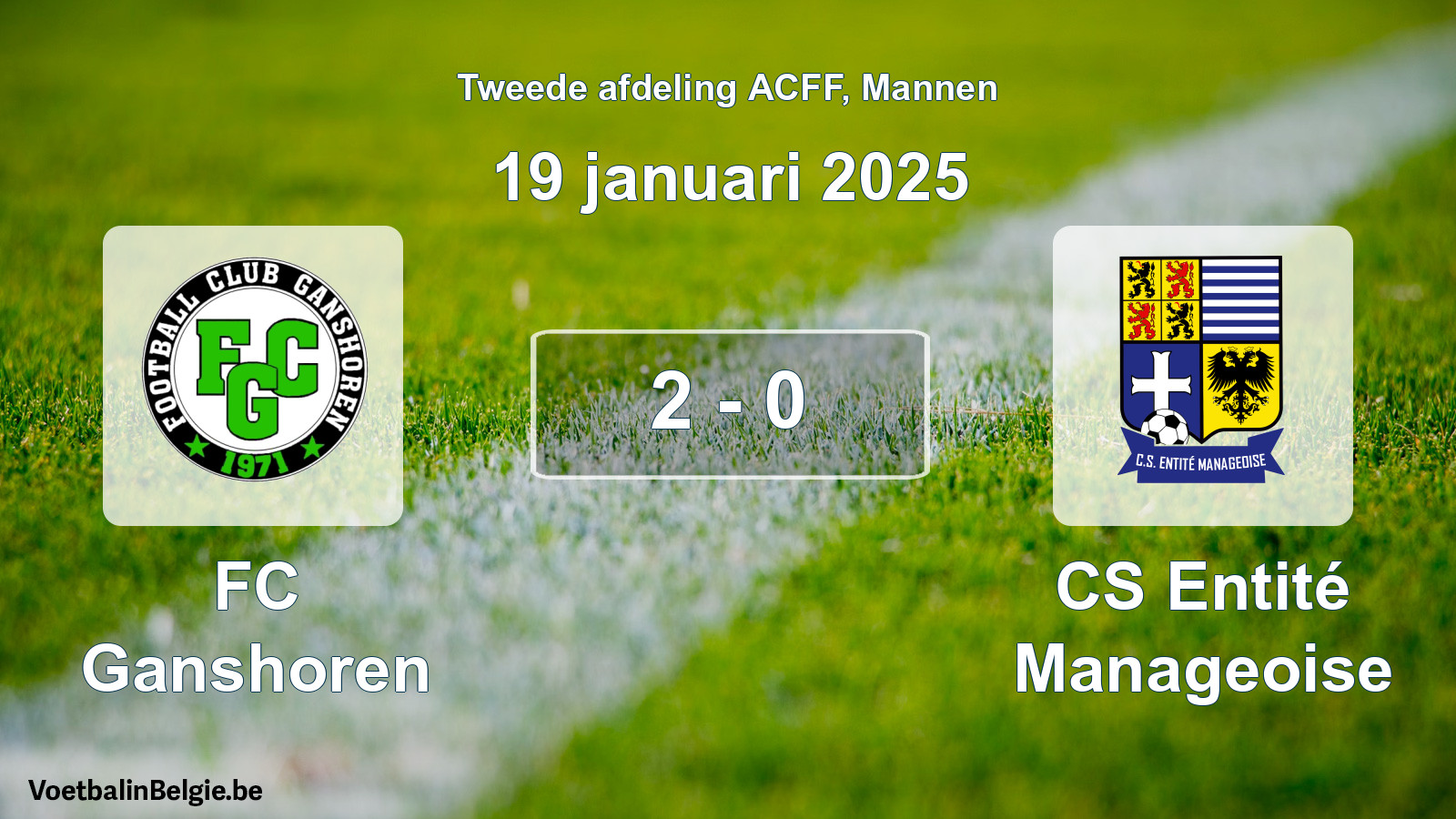 Gespeelde wedstrijd mannenvoetbal: FC Ganshoren - CS Entité Manageoise 2 - 0 (19 januari 2025)