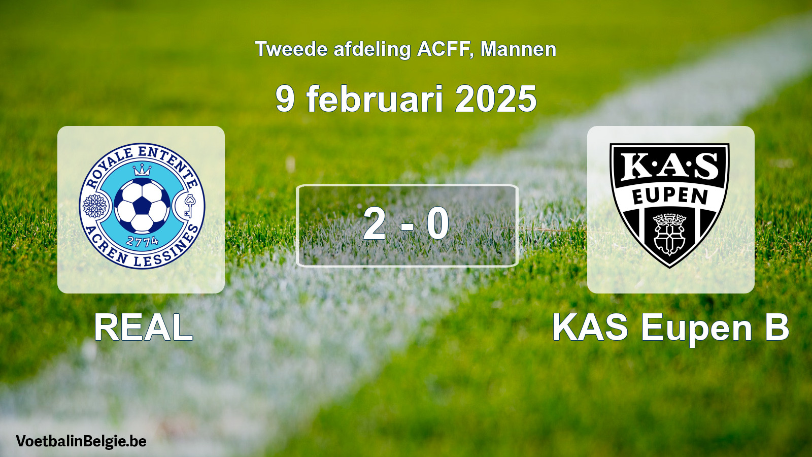 Gespeelde wedstrijd mannenvoetbal: REAL - KAS Eupen B 2 - 0 (9 februari 2025)
