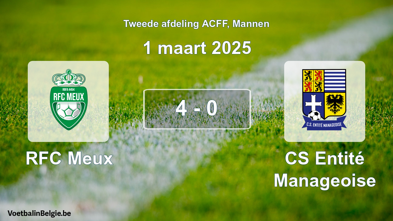 Gespeelde wedstrijd mannenvoetbal: RFC Meux - CS Entité Manageoise 4 - 0 (1 maart 2025)