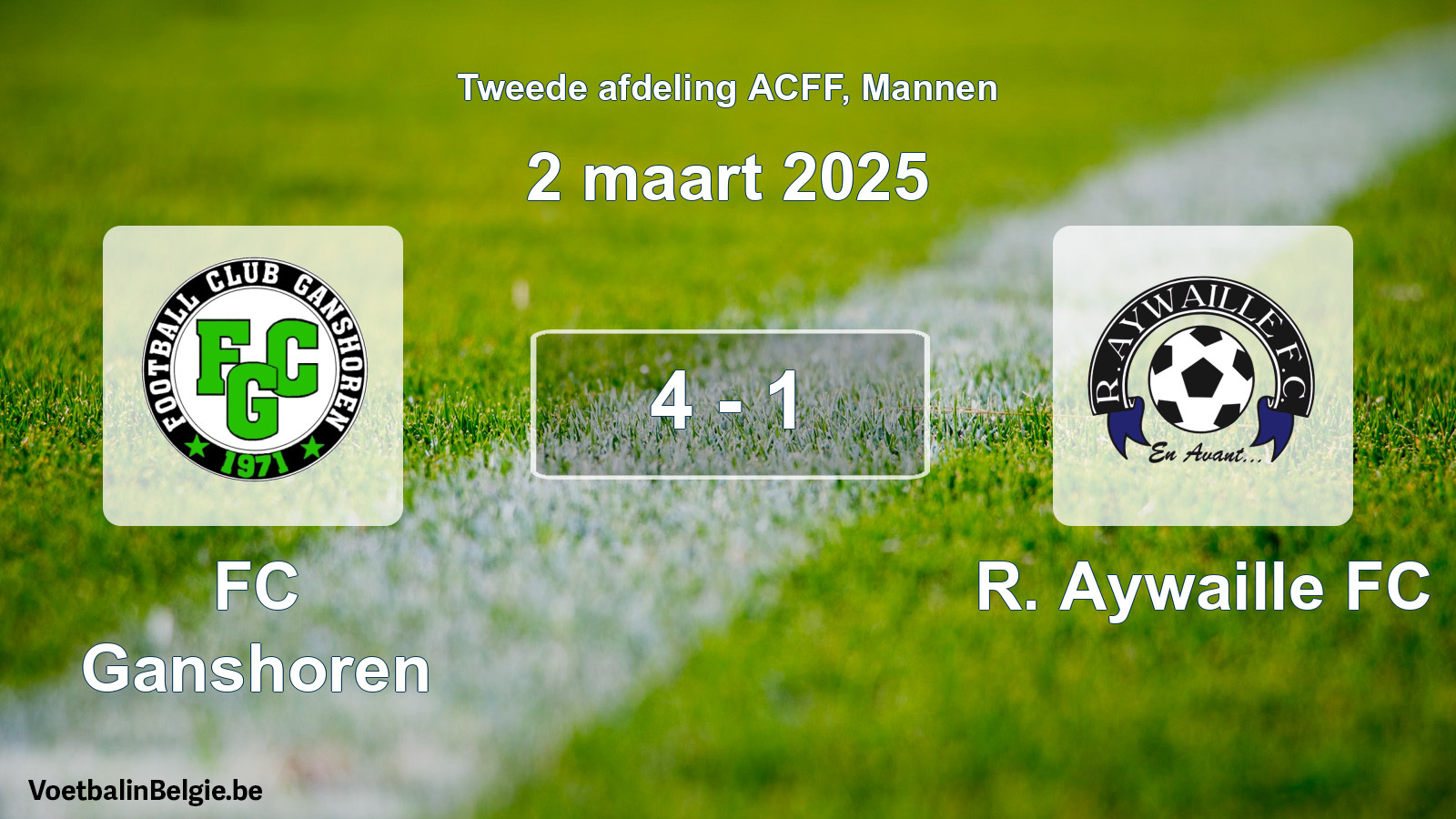 Gespeelde wedstrijd mannenvoetbal: FC Ganshoren - R. Aywaille FC 4 - 1 (2 maart 2025)