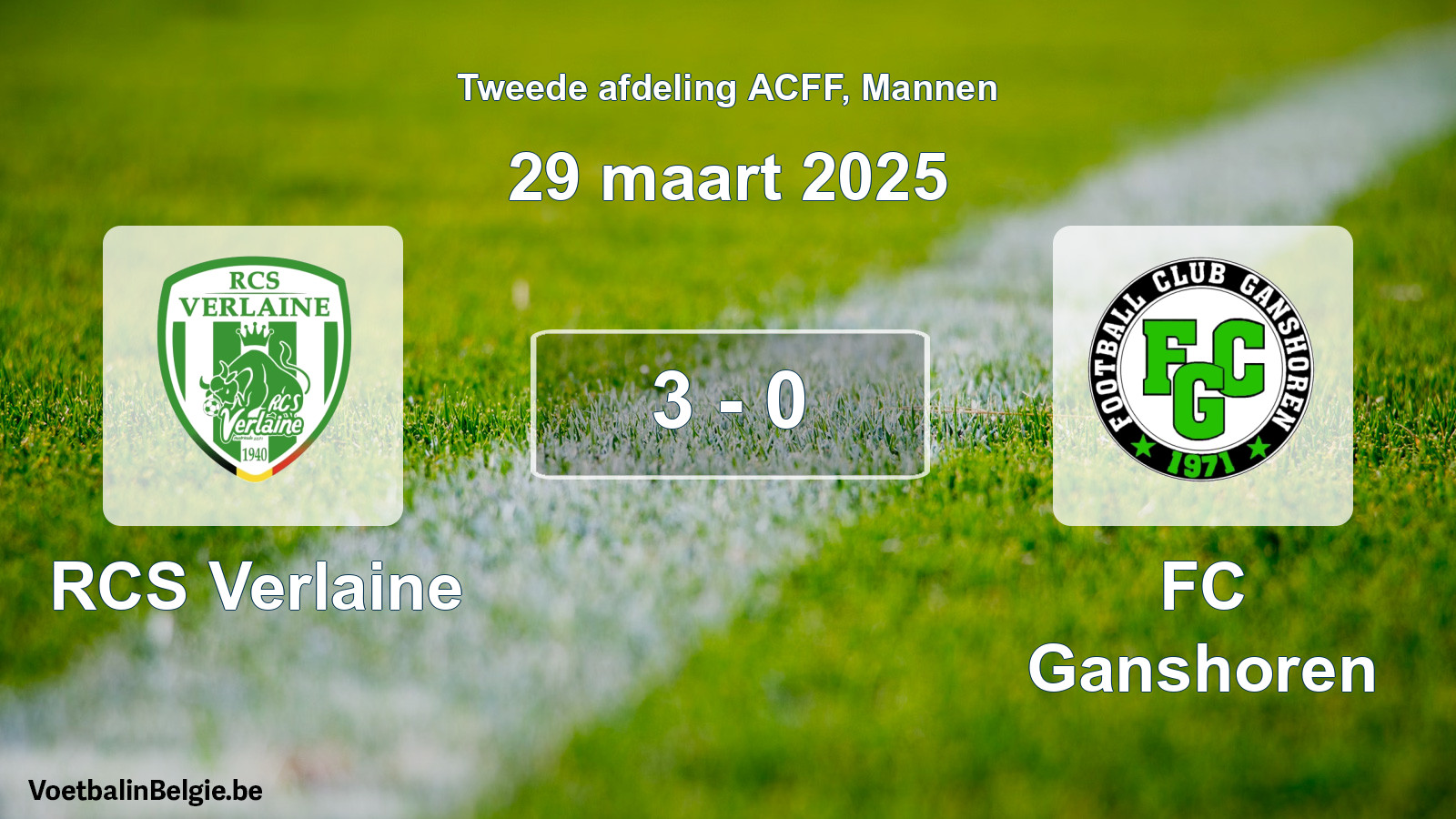 Gespeelde wedstrijd mannenvoetbal: RCS Verlaine - FC Ganshoren 3 - 0 (29 maart 2025)