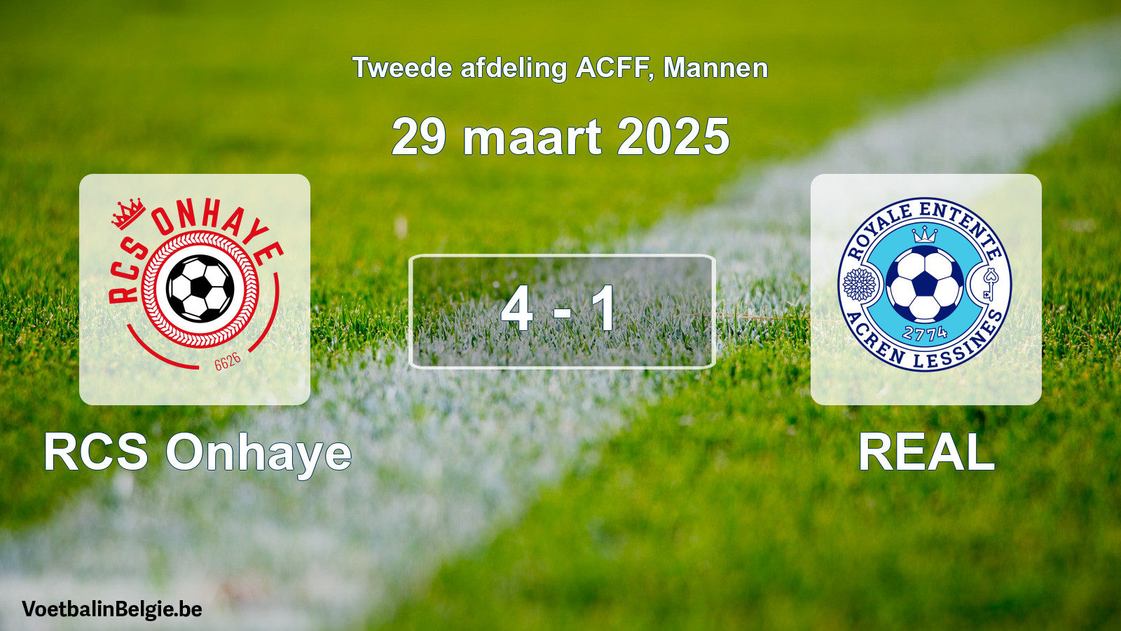 Gespeelde wedstrijd mannenvoetbal: RCS Onhaye - REAL 4 - 1 (29 maart 2025)