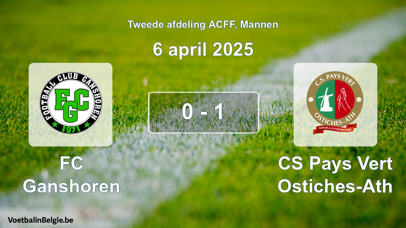 Gespeelde wedstrijd mannenvoetbal: FC Ganshoren - CS Pays Vert Ostiches-Ath 0 - 1 (6 april 2025)