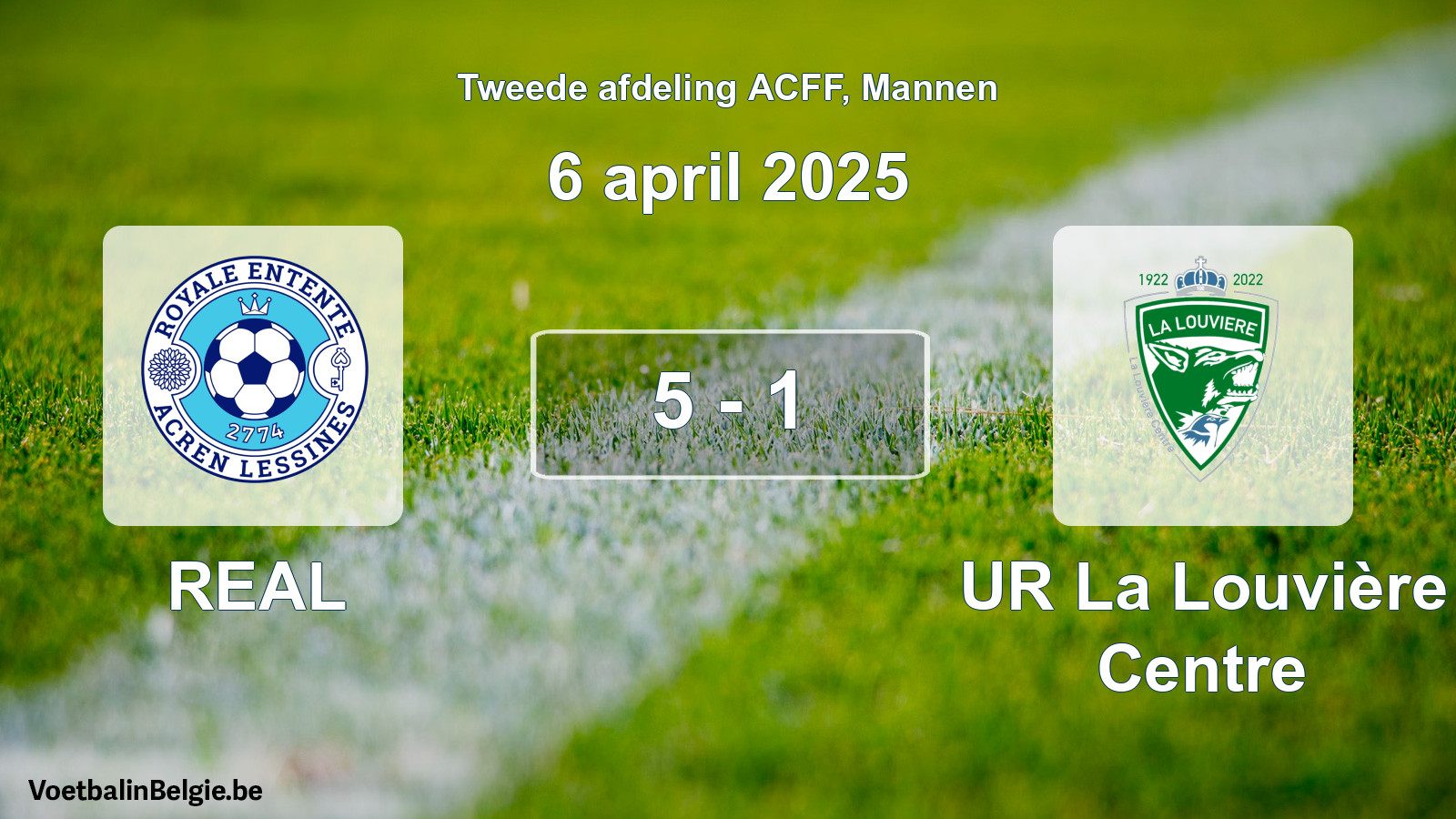 Gespeelde wedstrijd mannenvoetbal: REAL - UR La Louvière Centre 5 - 1 (6 april 2025)