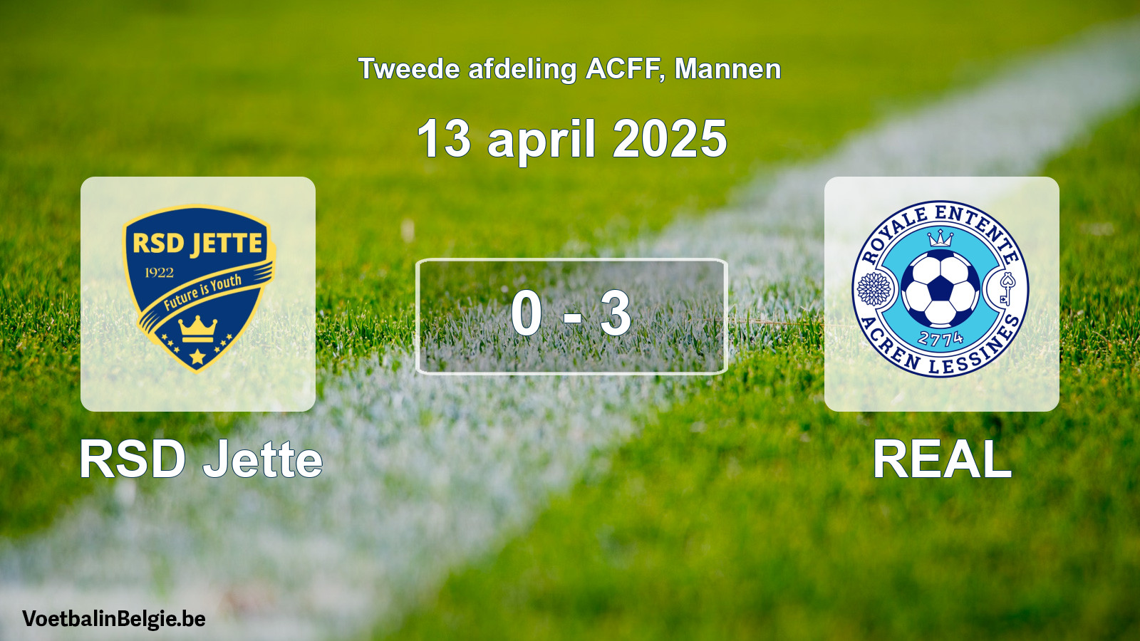 Gespeelde wedstrijd mannenvoetbal: RSD Jette - REAL 0 - 3 (13 april 2025)