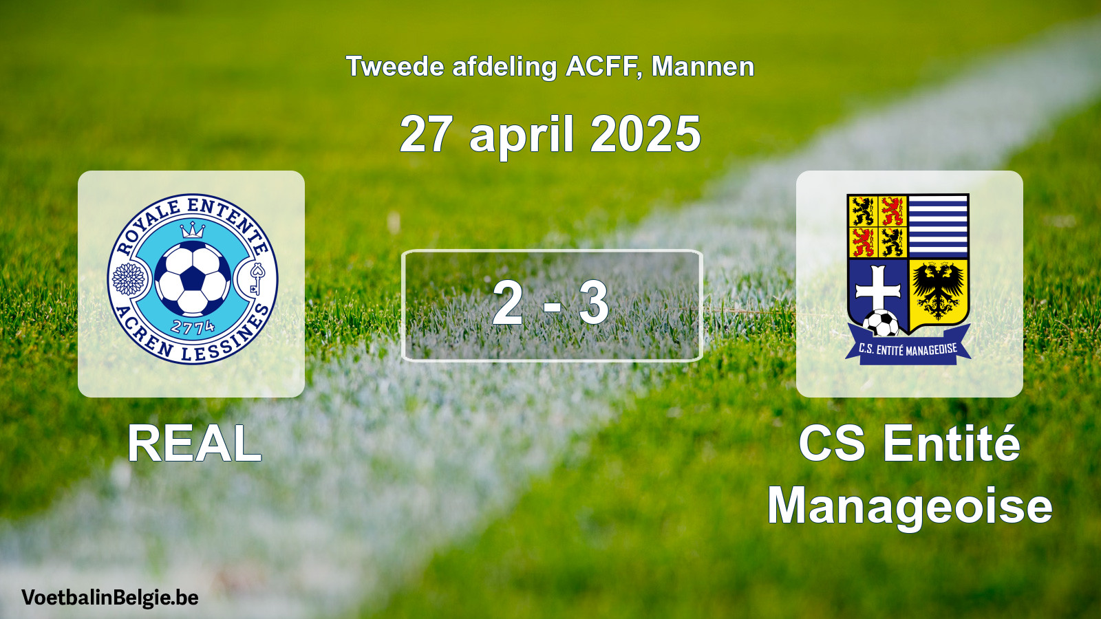Gespeelde wedstrijd mannenvoetbal: REAL - CS Entité Manageoise 2 - 3 (27 april 2025)