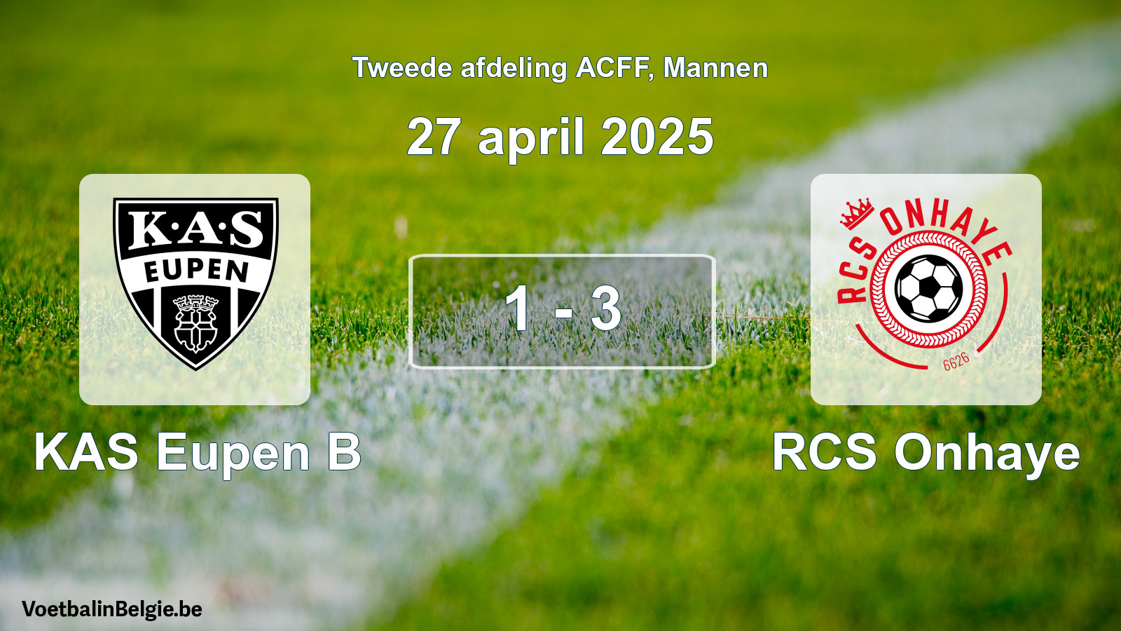Gespeelde wedstrijd mannenvoetbal: KAS Eupen B - RCS Onhaye 1 - 3 (27 april 2025)