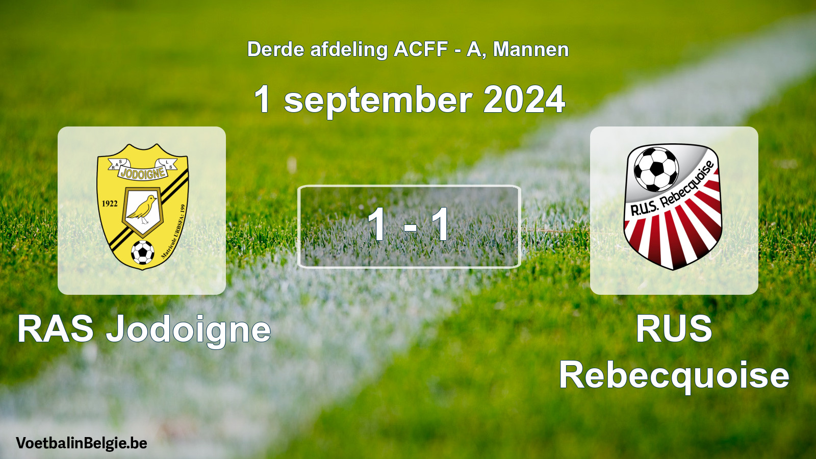 Gespeelde wedstrijd mannenvoetbal: RAS Jodoigne - RUS Rebecquoise 1 - 1 (1 september 2024)