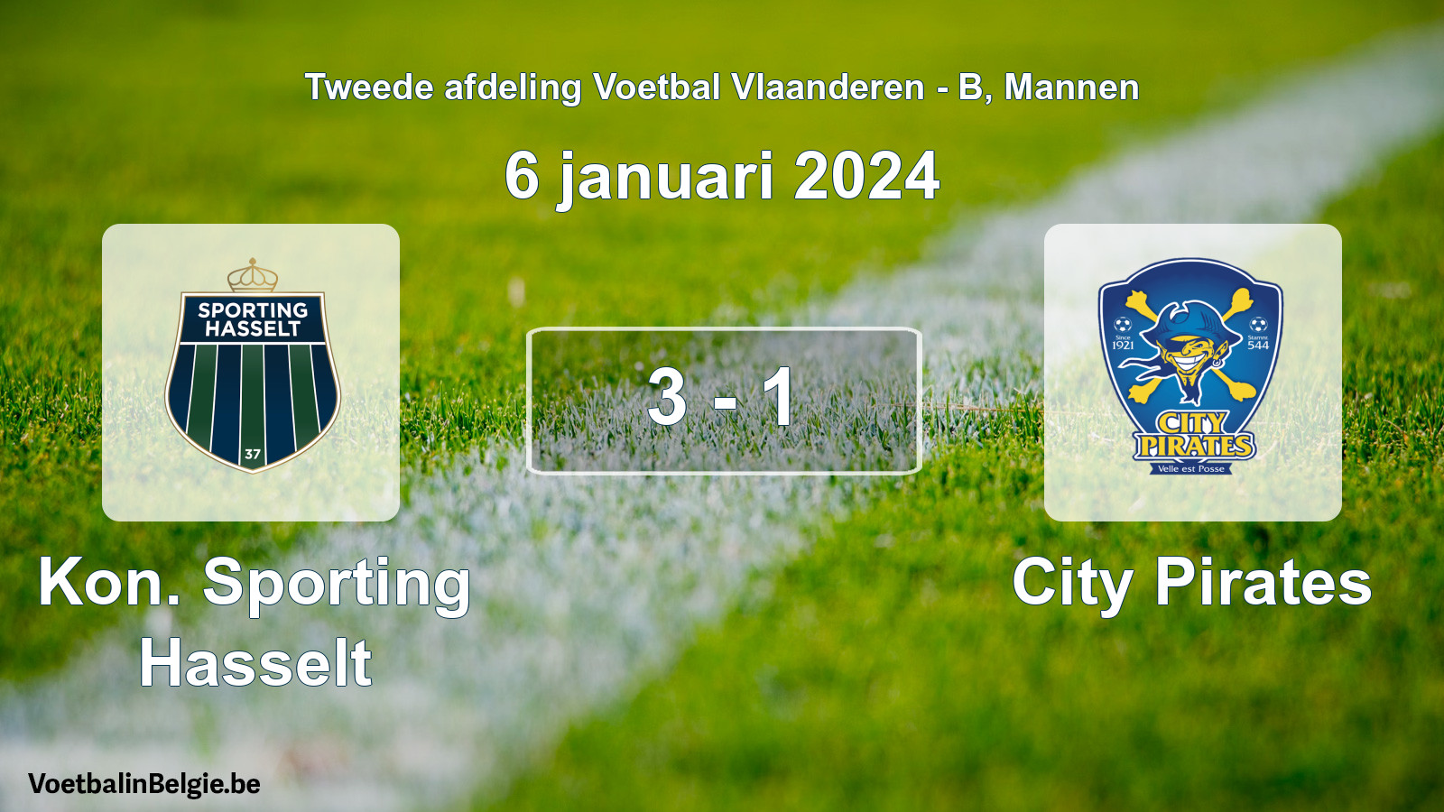 Gespeelde wedstrijd mannenvoetbal: Kon. Sporting Hasselt - City Pirates 3 - 1 (6 januari 2024)