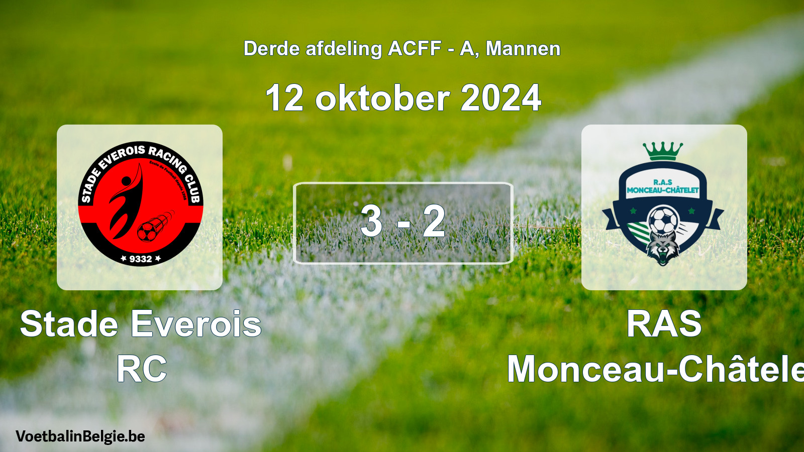 Gespeelde wedstrijd mannenvoetbal: Stade Everois RC - RAS Monceau-Châtelet 3 - 2 (12 oktober 2024)