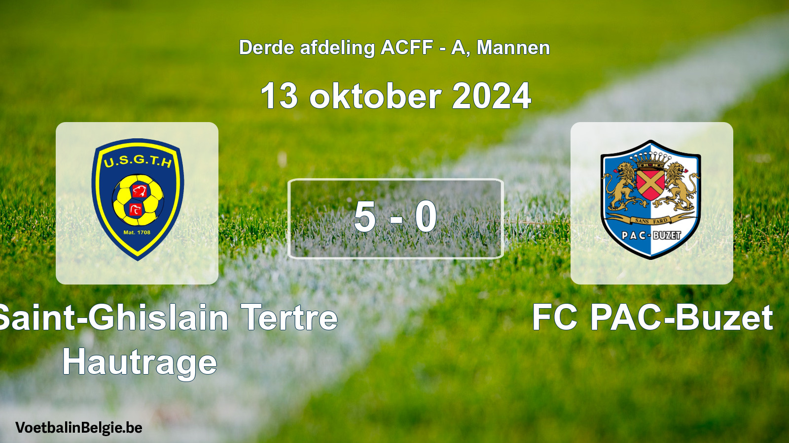 Gespeelde wedstrijd mannenvoetbal: U. Saint-Ghislain Tertre Hautrage - FC PAC-Buzet 5 - 0 (13 oktober 2024)
