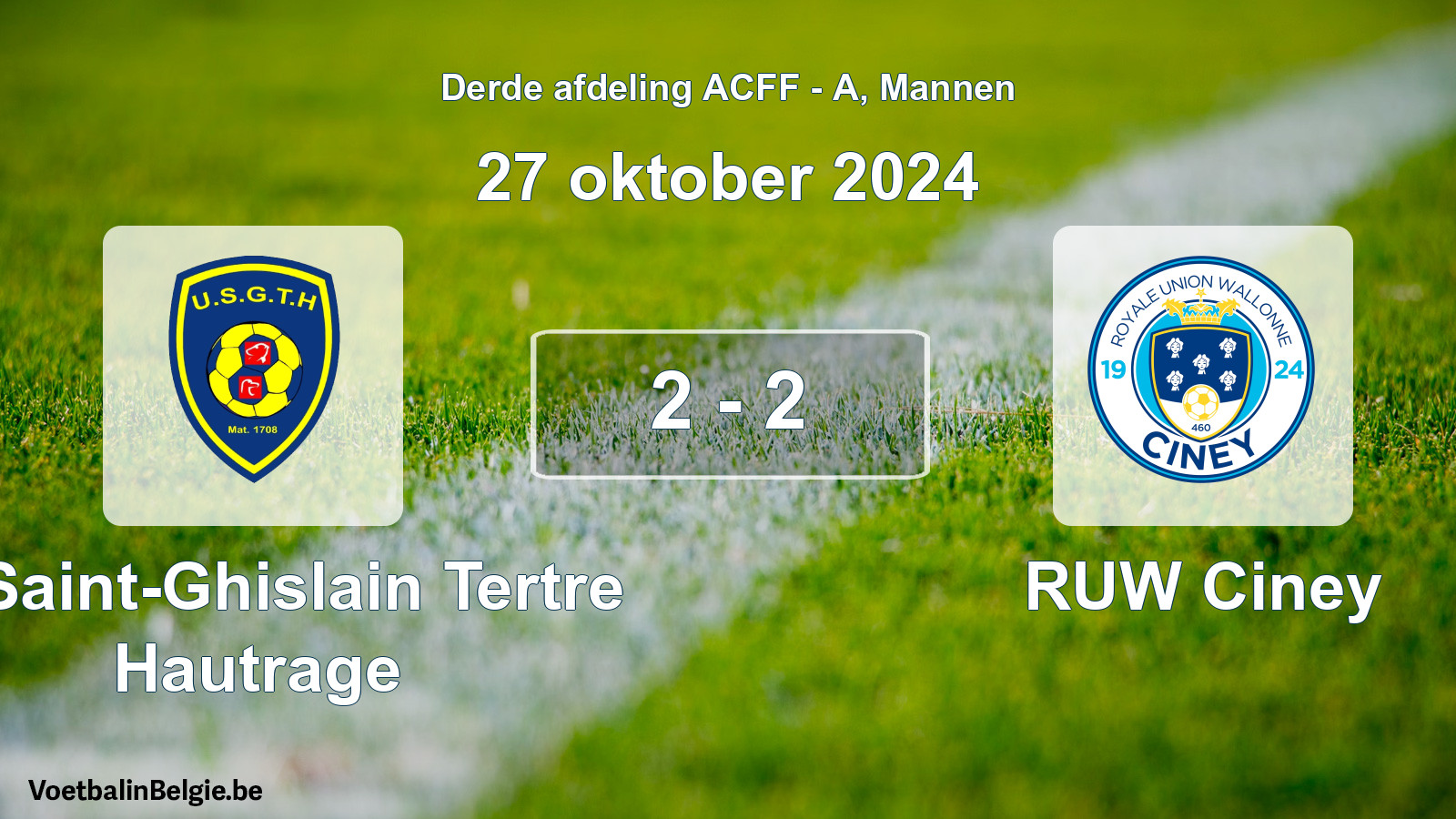 Gespeelde wedstrijd mannenvoetbal: U. Saint-Ghislain Tertre Hautrage - RUW Ciney 2 - 2 (27 oktober 2024)