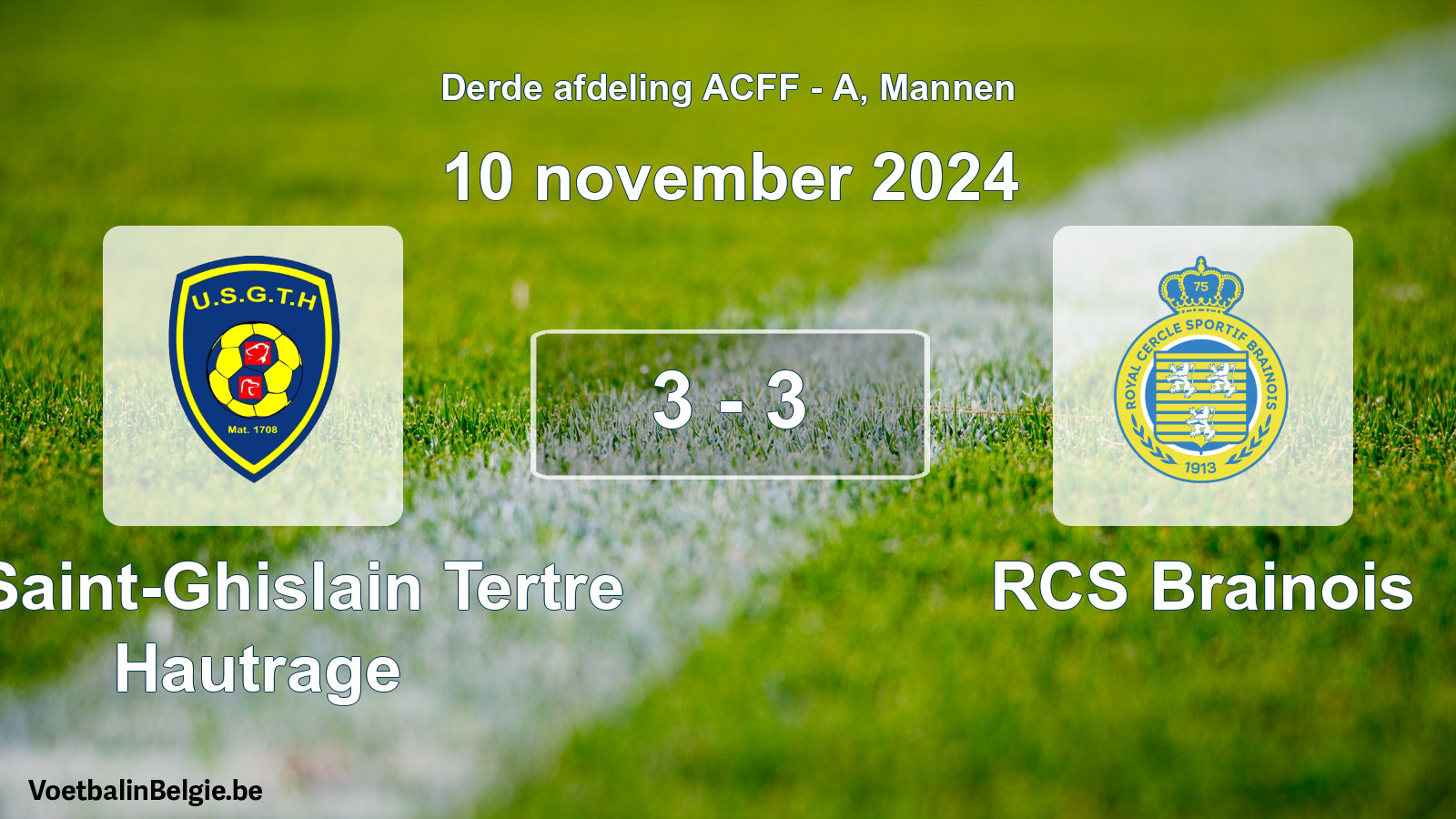 Gespeelde wedstrijd mannenvoetbal: U. Saint-Ghislain Tertre Hautrage - RCS Brainois 3 - 3 (10 november 2024)