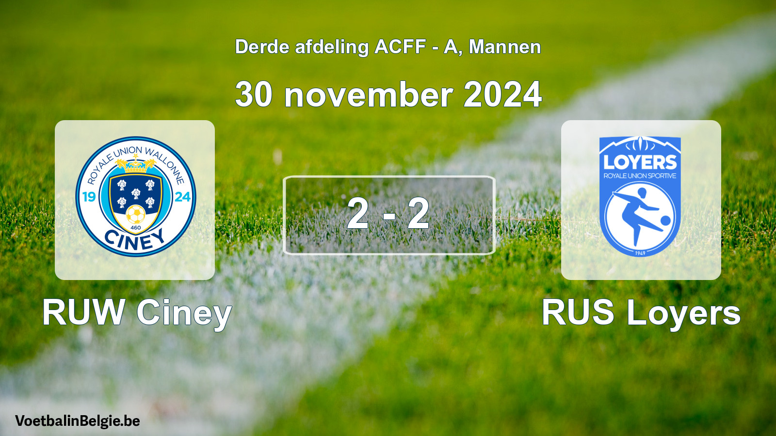 Gespeelde wedstrijd mannenvoetbal: RUW Ciney - RUS Loyers 2 - 2 (30 november 2024)