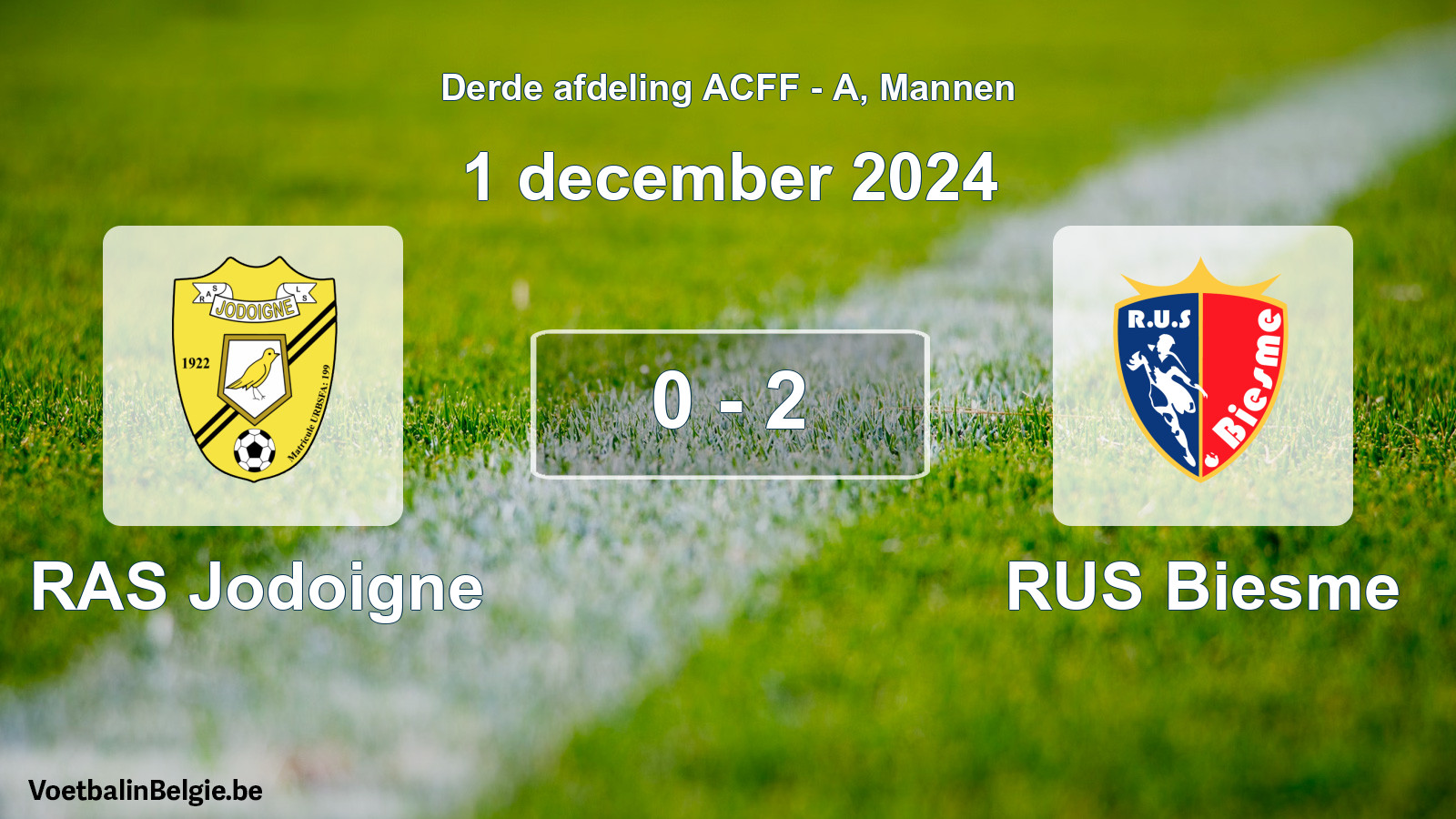 Gespeelde wedstrijd mannenvoetbal: RAS Jodoigne - RUS Biesme 0 - 2 (1 december 2024)