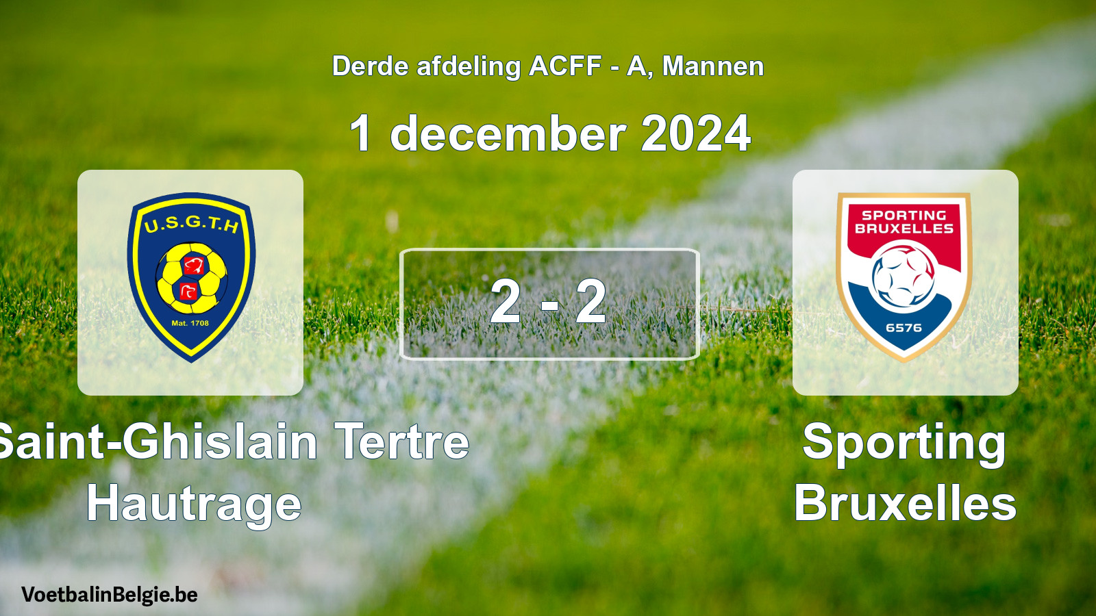 Gespeelde wedstrijd mannenvoetbal: U. Saint-Ghislain Tertre Hautrage - Sporting Bruxelles 2 - 2 (1 december 2024)